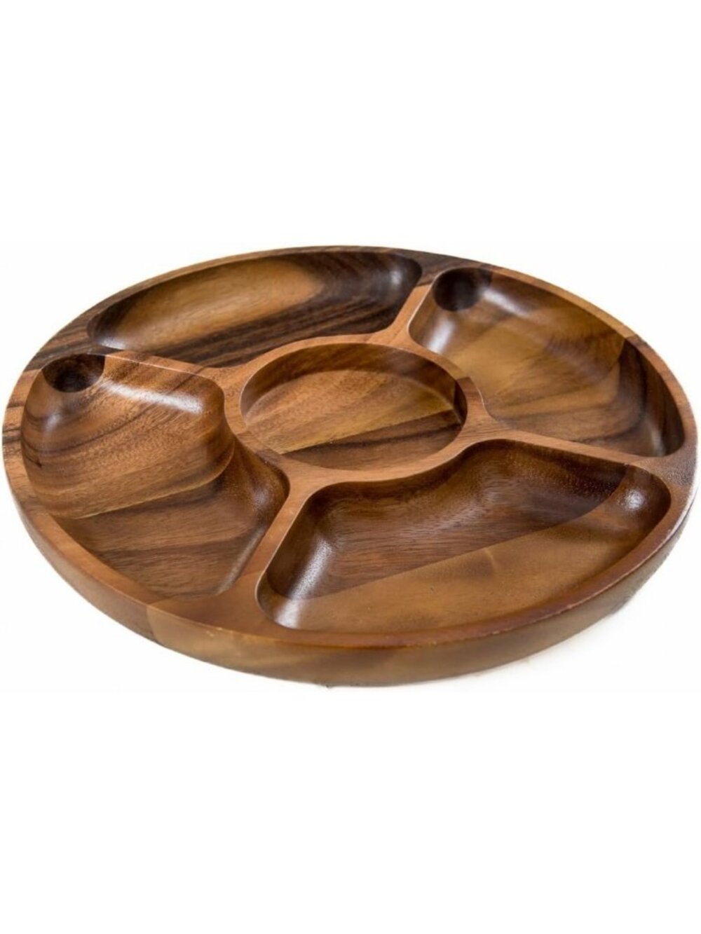 Acacia Wood Chip and Dip Platter - 13.5-Inch Round Serving Tray, Brown